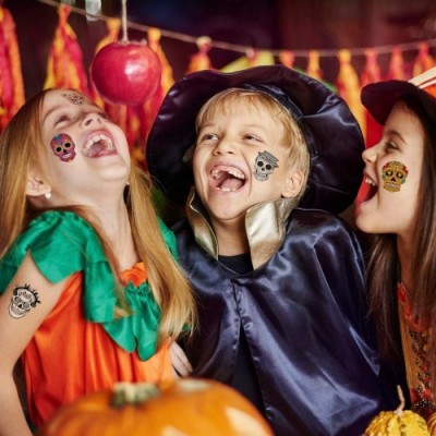 Halloween Cranio Floreale Nero Scheletro Web Tatuaggi Temporanei Tattoos Adesivi Trucco per Bambini Festa di Halloween Comple