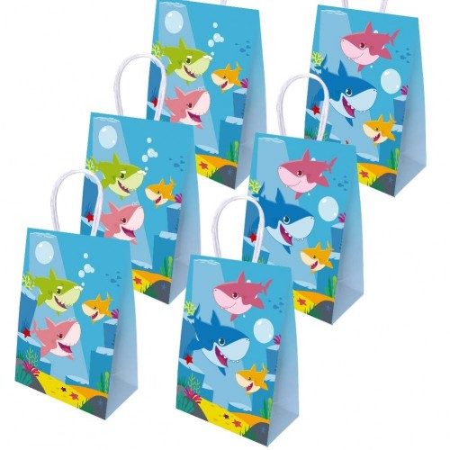 12 PCS Scatole Caramelle scatole di Regalo Borse Sacca Sacchettini del per Tema Riutilizzabile Festa di Compleanno Bambini bomboniare Sacchetto Festa Shark Qemsele Scatole Borse Festa per Bambini 