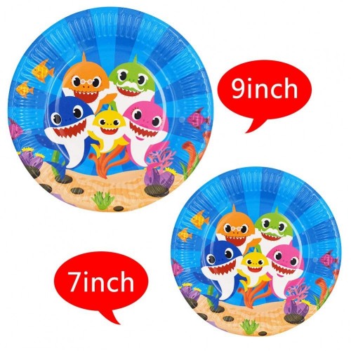 BESLIME Shark Party Supplies Set Baby Shark Party Tableware Shark Party Plates Paper Cups, Tablecloth,Banner for Kids Birthda