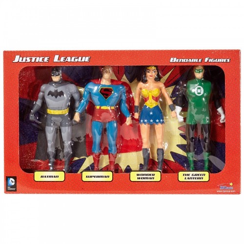 NJ Croce DC Comics Toy - Justice League 4 Figure Bendable Box Set - Batman Superman Wonder Woman Green Lantern