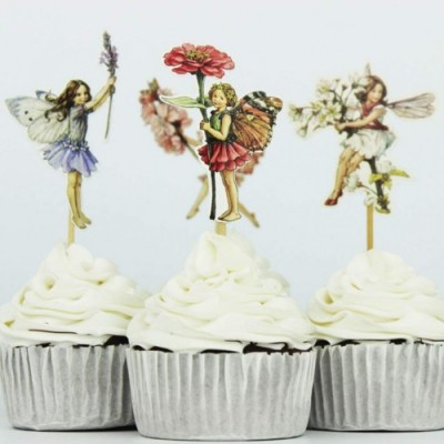 YeahiBaby 24pcs Torta Toppers Cupcake Toppers con Fiore Fata a Forma di Decorazione Torta Partito per la Festa di Compleanno 