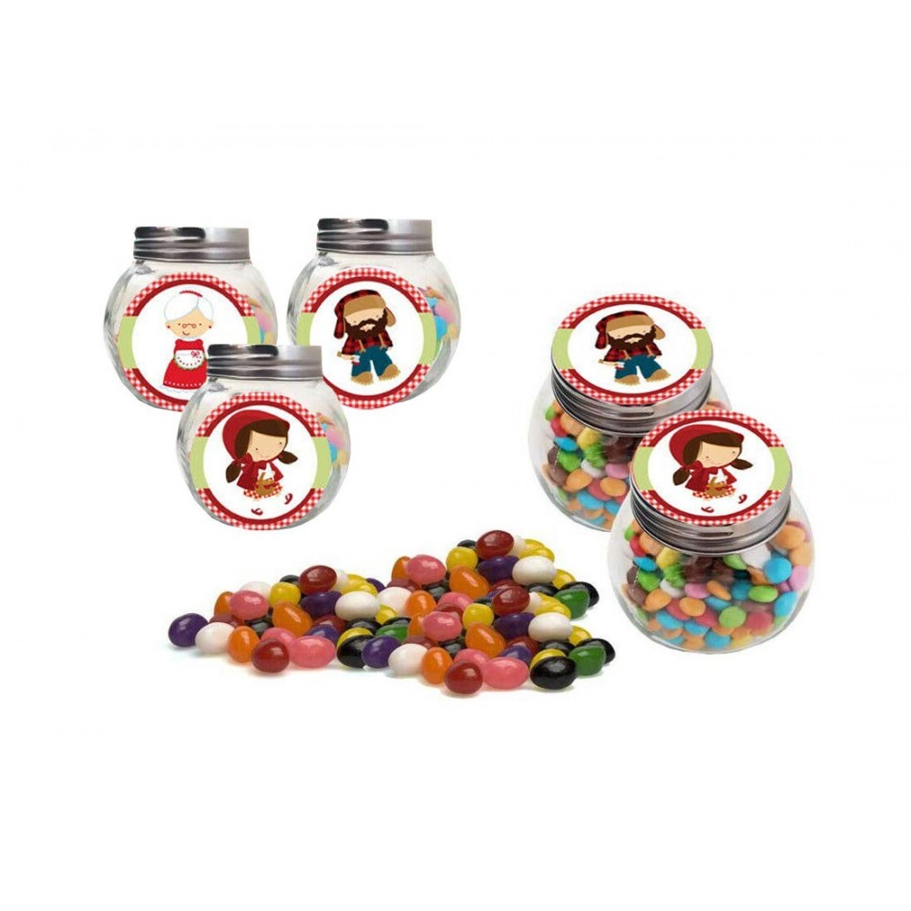Set Barattolini con Adesivi e Jelly Beans tema Cappuccetto Rosso