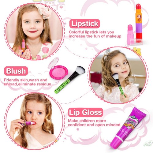 Jojoin Trucchi Bambina Set, 19 Pezzi Lavabile Makeup Set per I Bambini con 2 Clip di Colore, 3 Smalto per Unghie di Cuore, 2 