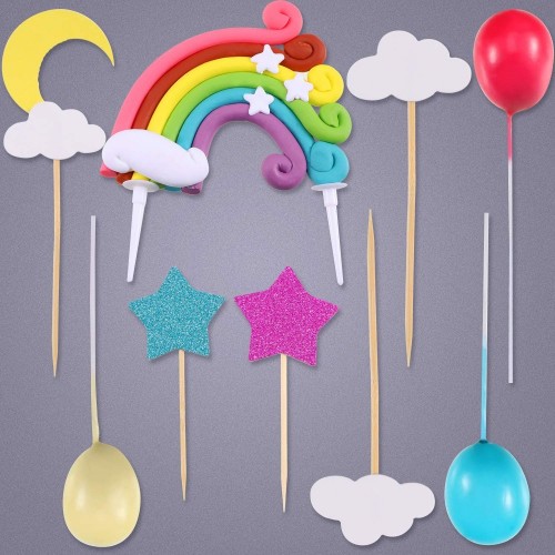 Zonon Cupcake Topper Set, Includere Palloncino a Forma Arcobaleno Nuvola Luna Stella Cupcake Topper Bastoncini per Compleanno