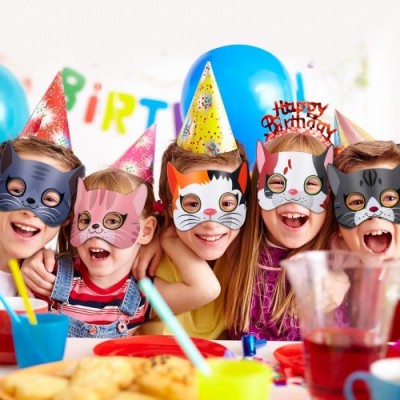 Blulu 16 Pezzi Festa di Compleanno di Tema del Gatto, Halloween Maschere per Gatti per Costumi da Maschere Gattino per Feste 