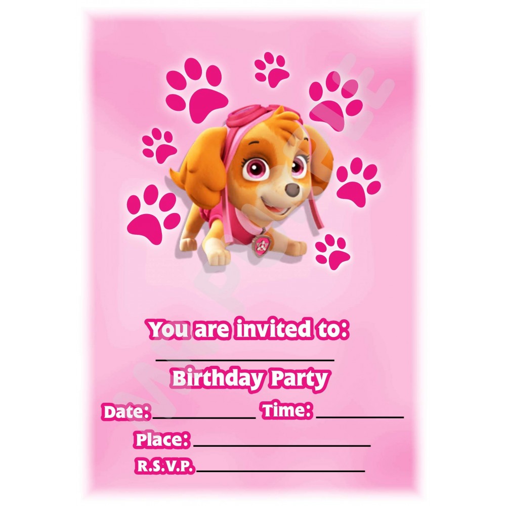 12 Inviti compleanno Paw patrol Girl / Pink con buste