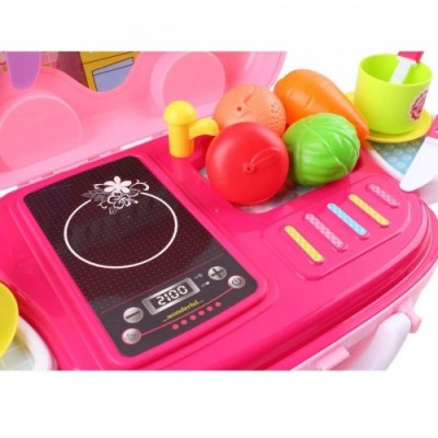 deAO, Little Chef - Cucina Giocattolo, Mini Valigetta Portatile per Giochi di Ruolo, Set con Accessori Rosa 