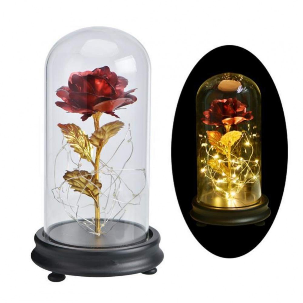 Rosa in vetro - La Bella e la Bestia, con luci a LED, idea regalo