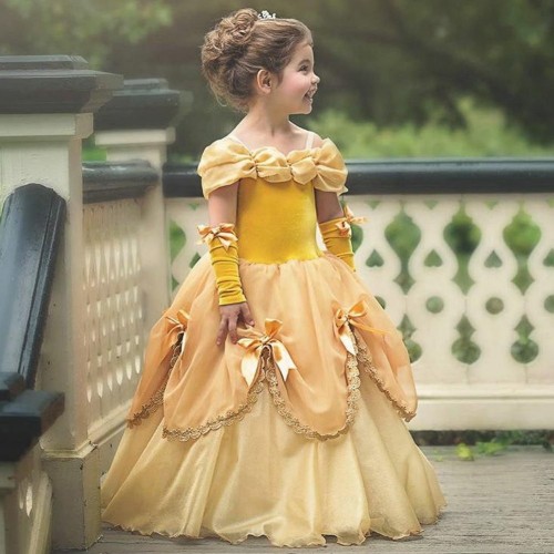 Costume da Principessa Belle di Bellezza e la Bestia, per Feste di Halloween, Travestimento da Principessa Belle 6-7 Anni