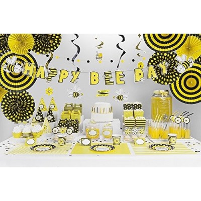 12 Piatti Tema Bee Ape e Fiori - Giallo e Nero - per Feste, Party, Compleanni Bambini - Piatto in Carta monouso 18cm