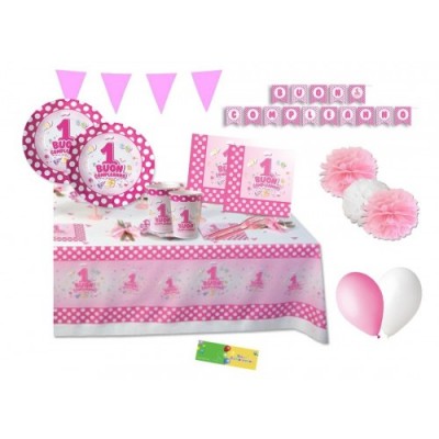 Kit per 20 persone Primo compleanno Pois rosa