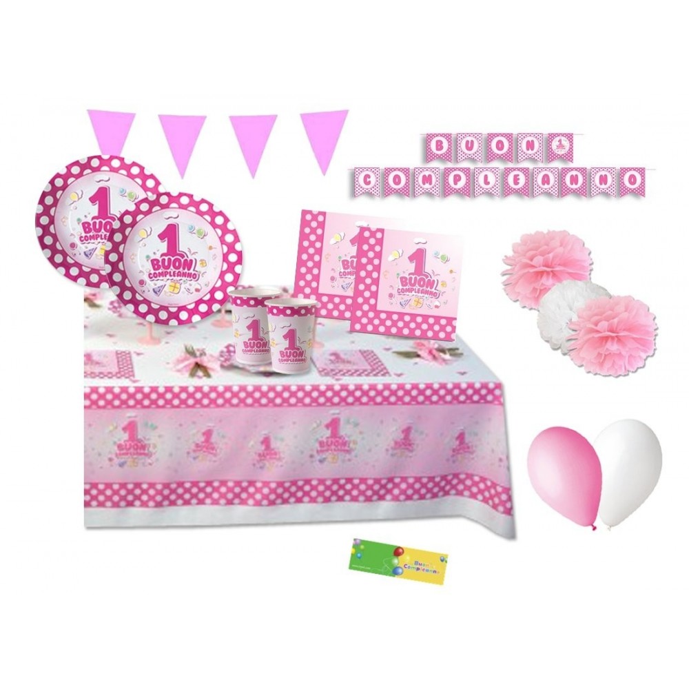 Kit per 32 persone primo compleanno pois rosa