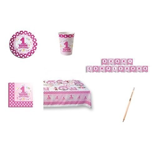 Kit per 24 persone pois rosa 1° compleanno