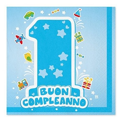 IRPot - KIT N 2 COORDINATO TAVOLA BUON PRIMO COMPLEANNO 1 ANNO ONE LIGHT BLUE