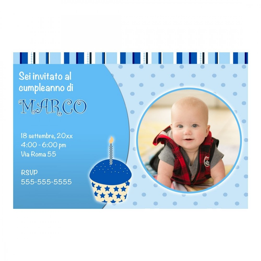 30 inviti primo compleanno one Light Blue personalizzabili