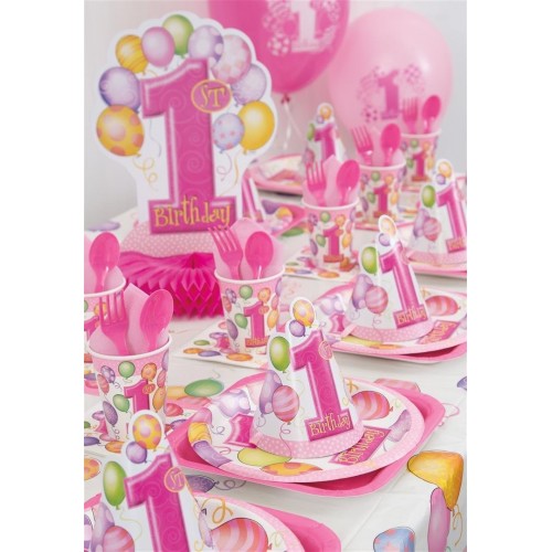 Unique Party 23895 - 30 cm Palloncini Rosa per Primo Compleanno, Confezione di 8
