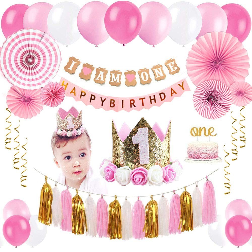 Kit per feste decorativo Primo compleanno rosa