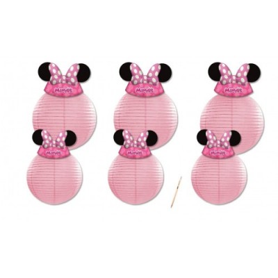 6 lanterne rosa con +6 cappellini Minnie Disney