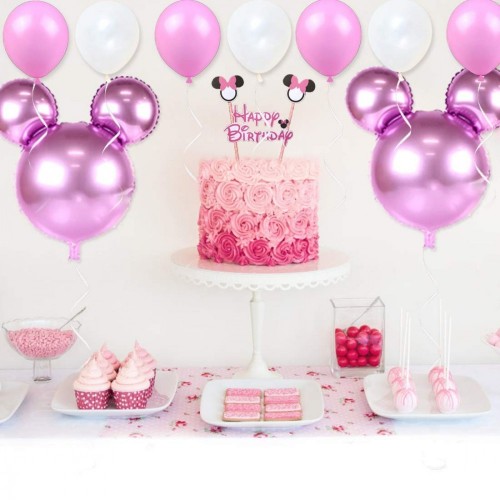 JOYMEMO Decorazioni di Compleanno Minnie per Bambine Forniture per Minnie Rosa con Palloncini Minnie Mouse, Happy Birthday Gh