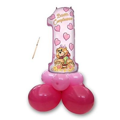 Centrotavola palloncini Primo compleanno orsetta rosa