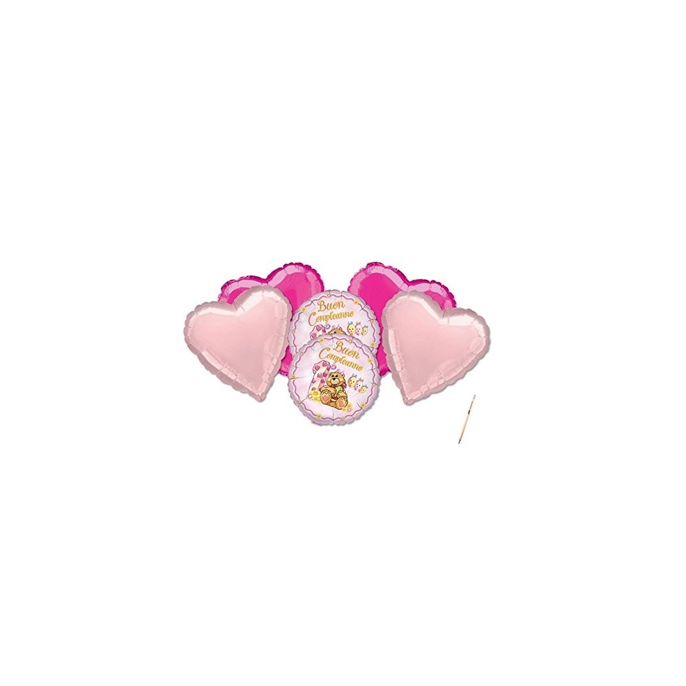 Composizione di palloncini cuore orsetto rosa