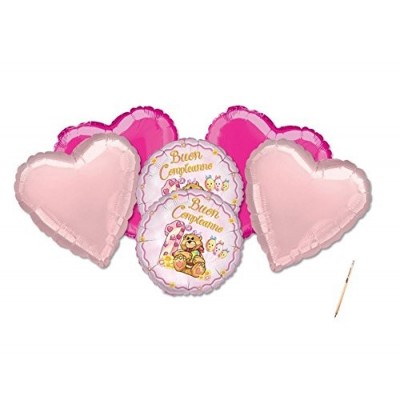 Composizione di palloncini cuore orsetto rosa