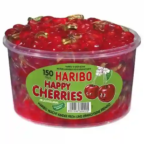 Barattolo con 150 Haribo Happy Cherries gusto ciliegia