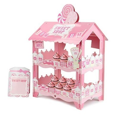 Espositore per dolci, casa rosa in cartoncino