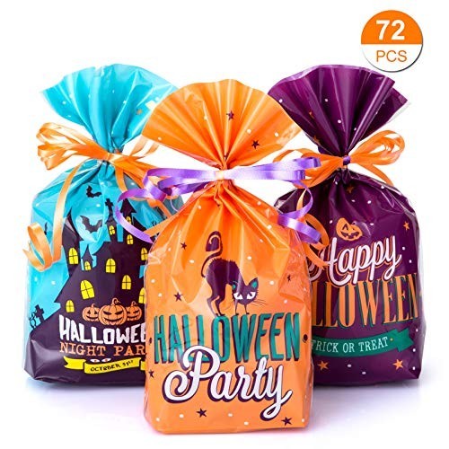 YOUYIKE Sacchetto di Caramelle per Halloween,200 Pezzi Halloween Cookie Borse,Halloween Candy Bags Autoadesivi Treat Bags Cellophane Zucca Candy Storage Bag 4 Stili 