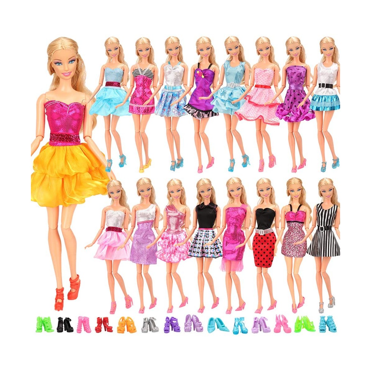 Set 12 Abiti Vestiti Alla Moda Fashion + 10 scarpe Barbie