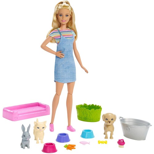Barbie cambia colore, Playset con bambola e due cuccioli