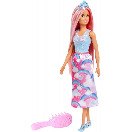 Barbie principessa Arcobaleno con Capelli Rosa, con spazzola