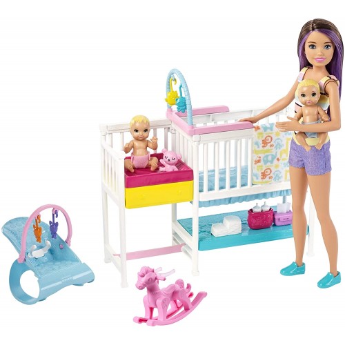 Playset Barbie Skipper Nurserie - babysitter, con bambini e accessori