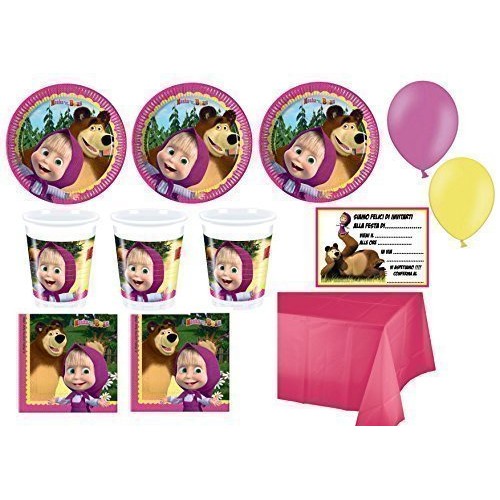 Masha e orso tema compleanno, Masha e orso tema compleanno, Kit Party  Tavola Bambini Compleanno Articoli, tovaglia Addobbi Party, per Bambini 10  Ospiti (42 Pezzi) : : Casa e cucina