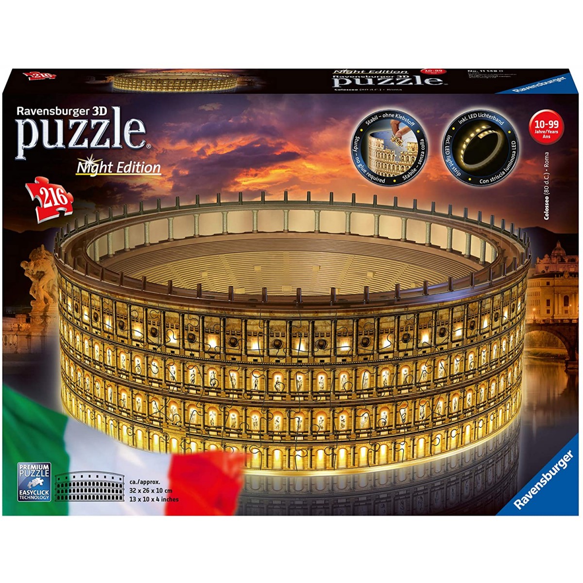 Italy Edition Puzzle 3D 896 Pezzi Livello di difficoltà: 5 per esperti Multicolore  Colosseo Roma BRIXIES 410132 
