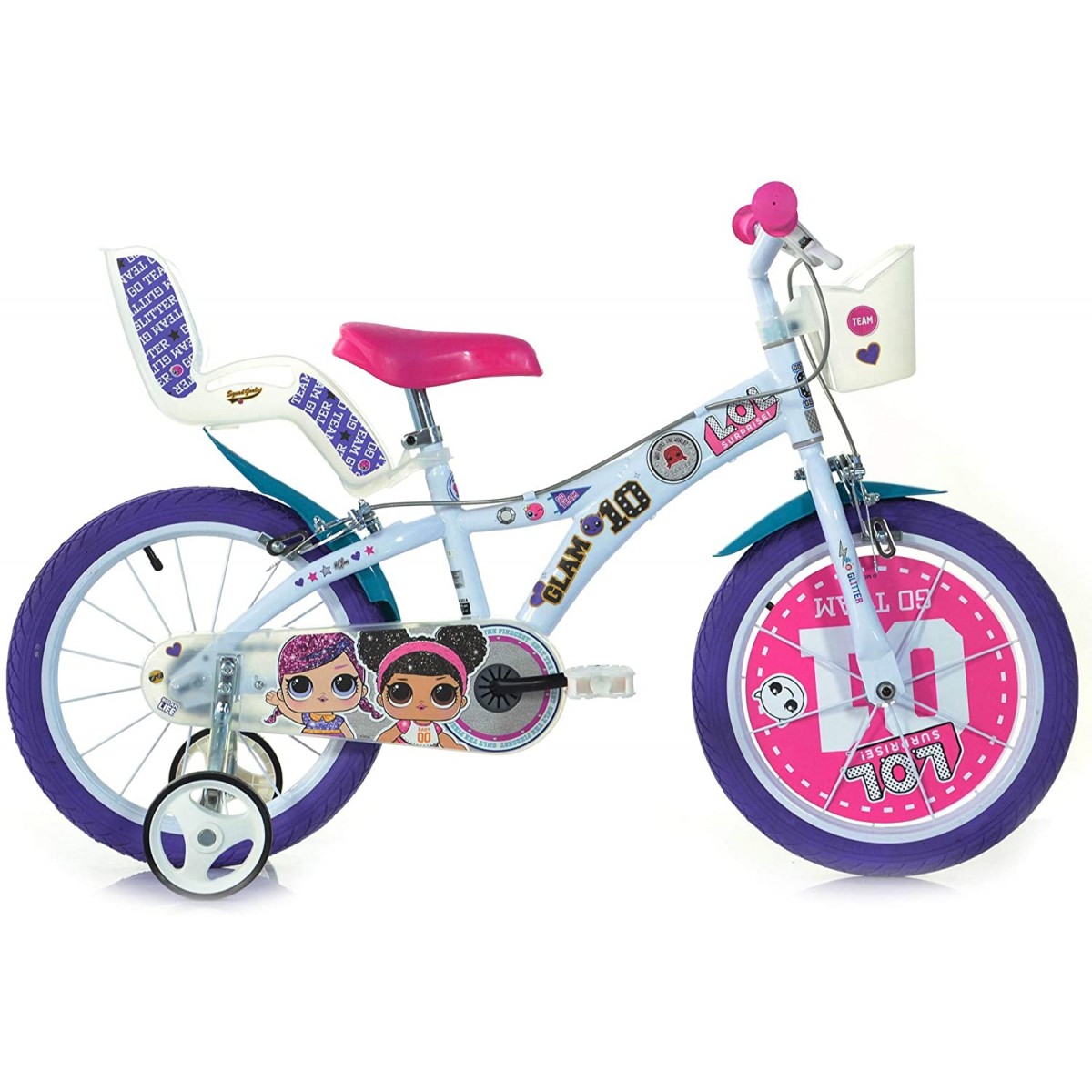 Bicicletta LOL Surprise da 16" per bambini colore viola e rosa