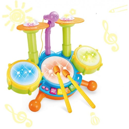 Kids Bambino Primo ELETTRICO DRUM KIT Set con microfono e seggiolino bambini giocattolo musicale 
