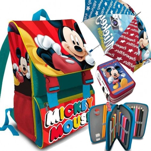 Kit scuola con zaino + astuccio + ombrello Topolino Disney