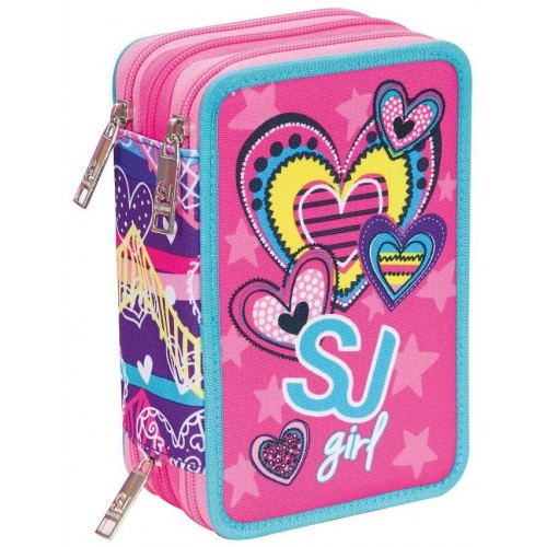 Astuccio SJ Girl completo di cancelleria, 3 scomparti