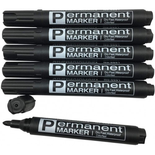 6 pennarelli indelebili neri, punta a proiettile, Permanent Marker