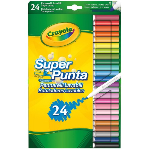 24 Pennarelli lavabili punta media in fibra, Crayola Supertips