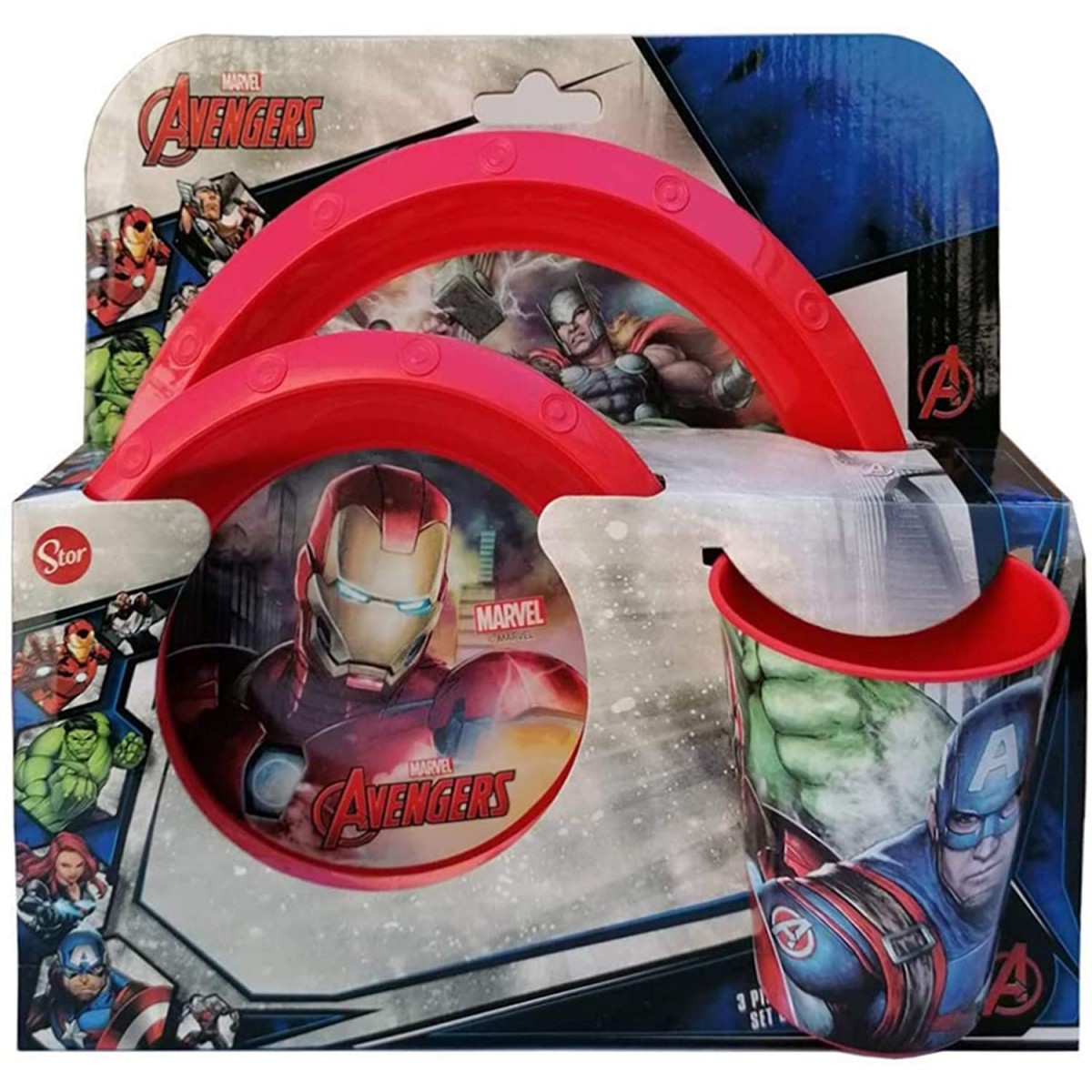 Set Pranzo Avengers - Marvel - con piatto piano, piatto fondo e bicchiere