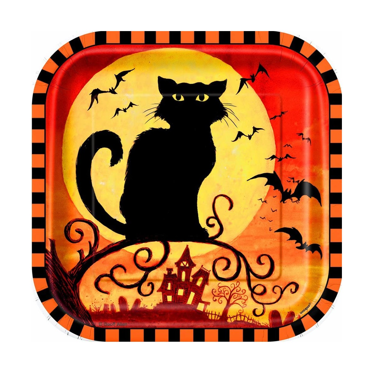 10 Piatti Halloween Gatto nero, forma quadrata, in cartoncino