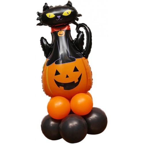 Centrotavola palloncini Halloween, con foil zucca e gatto