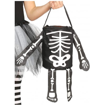 Cestino di Halloween forma scheletro da 20 cm, colore nero