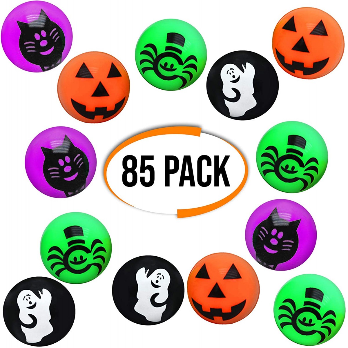 85 Palline rimbalzanti a tema Halloween, grafiche assortite