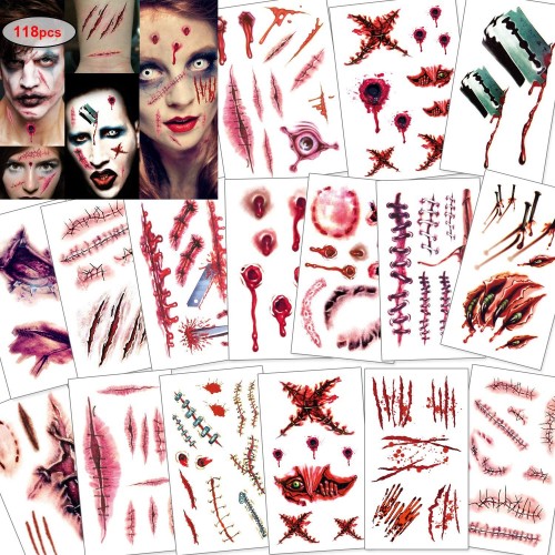 Set 118 tatuaggi temporanei Halloween