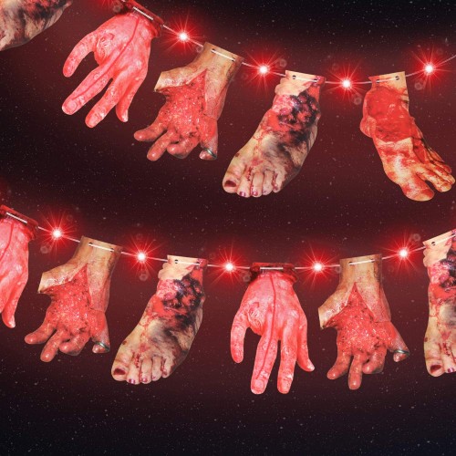Set Luci Rosse con mani e piedi insanguinati per Halloween