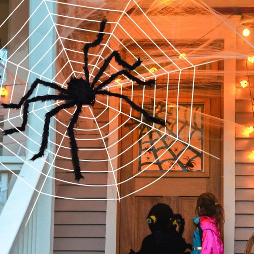 Ragnatela finta con ragno gigante, decorazione Halloween