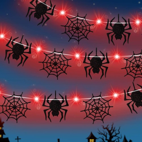Luci di Halloween con ragni e ragnatele